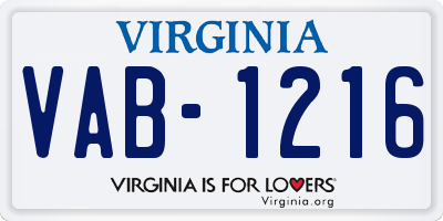 VA license plate VAB1216