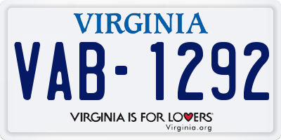 VA license plate VAB1292