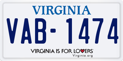 VA license plate VAB1474