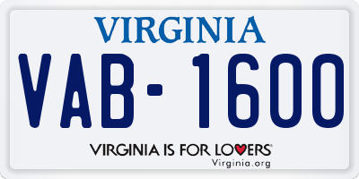 VA license plate VAB1600
