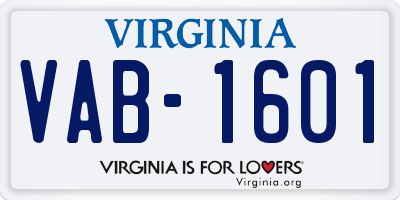 VA license plate VAB1601