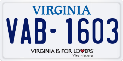 VA license plate VAB1603