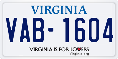 VA license plate VAB1604