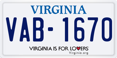 VA license plate VAB1670