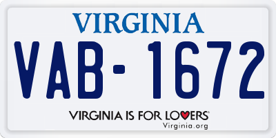 VA license plate VAB1672