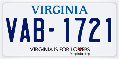 VA license plate VAB1721