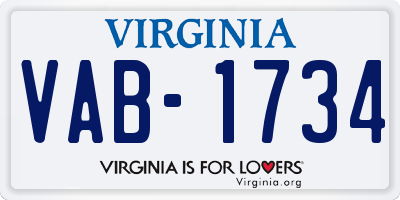 VA license plate VAB1734