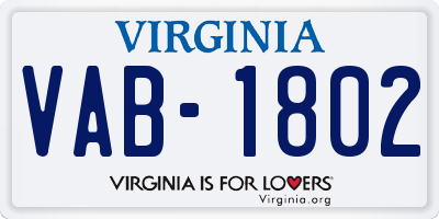 VA license plate VAB1802