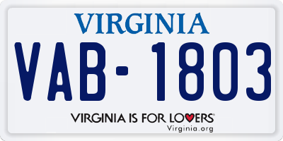 VA license plate VAB1803