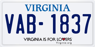 VA license plate VAB1837