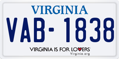 VA license plate VAB1838