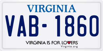 VA license plate VAB1860