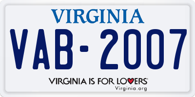 VA license plate VAB2007