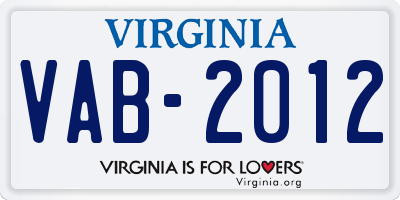 VA license plate VAB2012