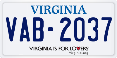 VA license plate VAB2037