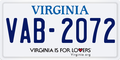 VA license plate VAB2072