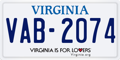 VA license plate VAB2074