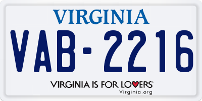 VA license plate VAB2216