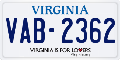 VA license plate VAB2362