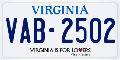 VA license plate VAB2502