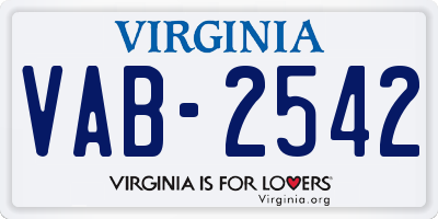 VA license plate VAB2542