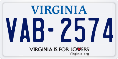 VA license plate VAB2574