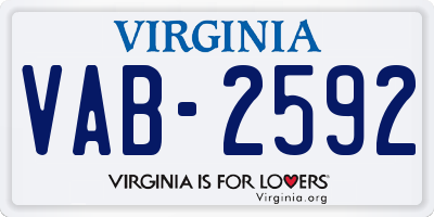 VA license plate VAB2592