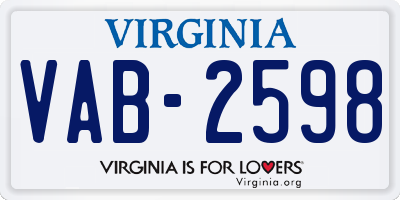 VA license plate VAB2598