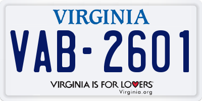 VA license plate VAB2601