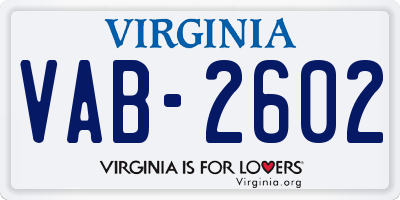 VA license plate VAB2602