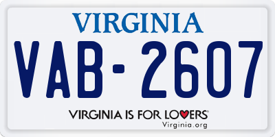 VA license plate VAB2607