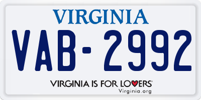 VA license plate VAB2992