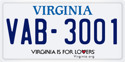 VA license plate VAB3001