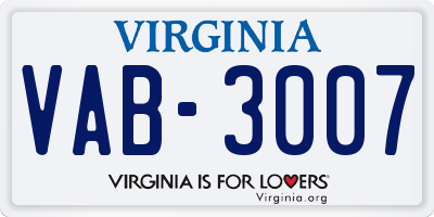 VA license plate VAB3007