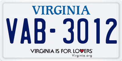 VA license plate VAB3012