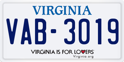 VA license plate VAB3019