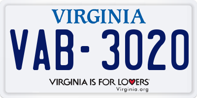 VA license plate VAB3020