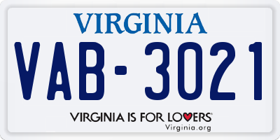 VA license plate VAB3021