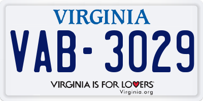 VA license plate VAB3029