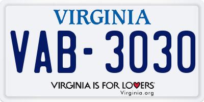 VA license plate VAB3030