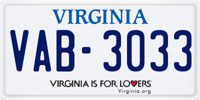 VA license plate VAB3033