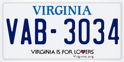 VA license plate VAB3034