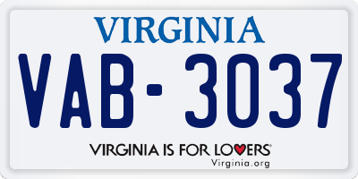 VA license plate VAB3037