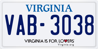 VA license plate VAB3038