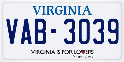 VA license plate VAB3039