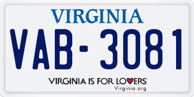 VA license plate VAB3081