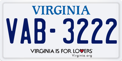 VA license plate VAB3222