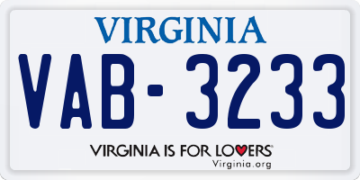 VA license plate VAB3233