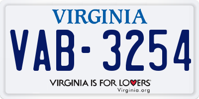 VA license plate VAB3254