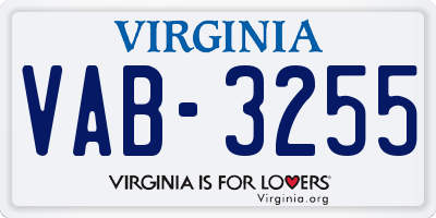 VA license plate VAB3255